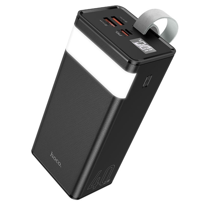 Baterie externa premium Hoco 40.000mAh, 22.5W, Fast Charging, USB-C PD + 2x USB-A QC 3.0, LED, Negru