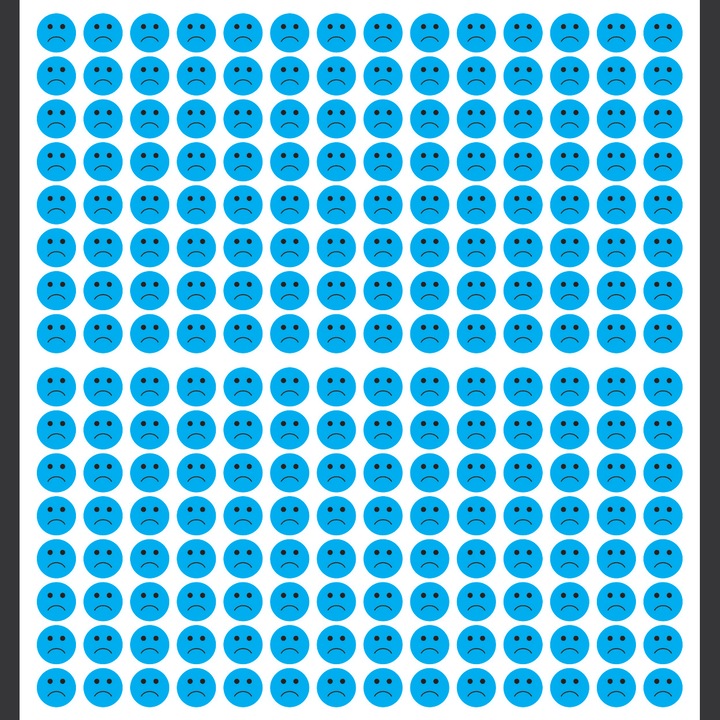 Set 448 stickere din hartie, fete triste, albastru, diametru 1 cm