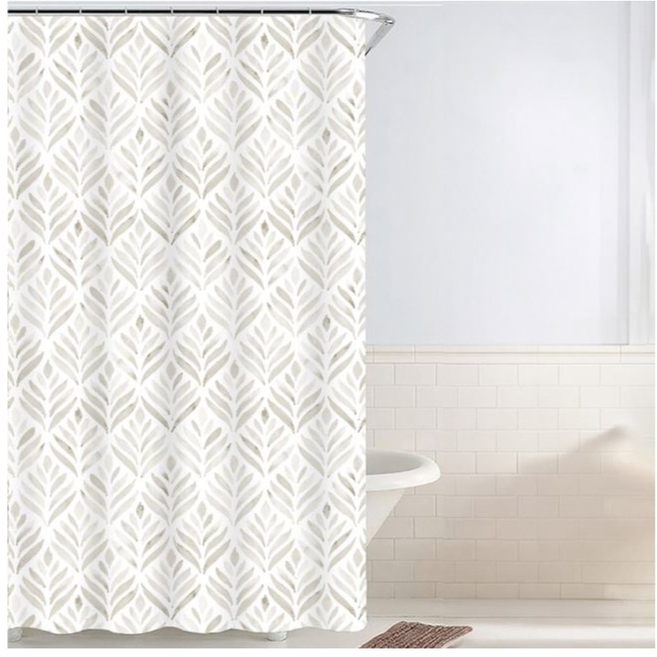 Perdea dus, modele hexagonale aurii, Off White, gri/alb, 180x180cm