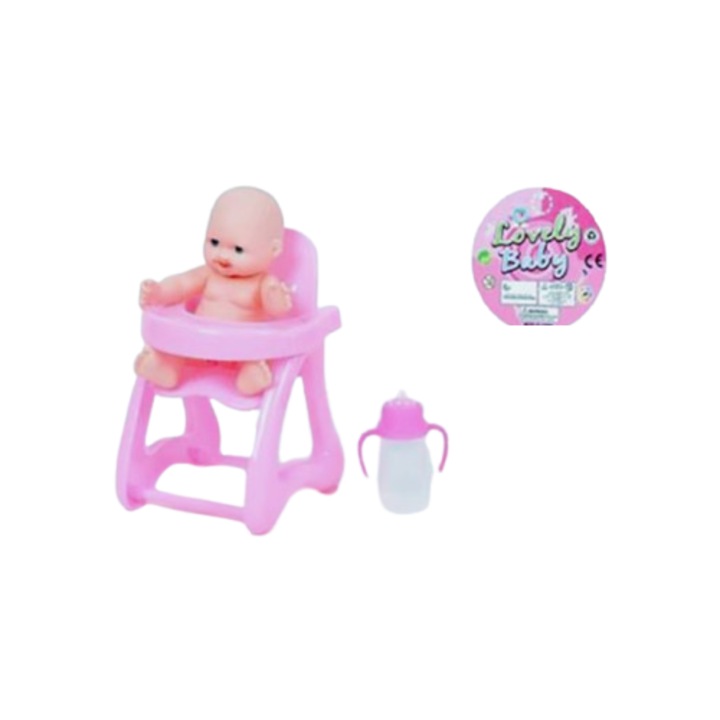 Toy Toy Toy Kisfiú baba rózsaszín etetőszékkel és cumival - gyerekjáték