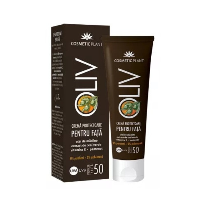 Защитен крем за лице OLIV със SPF50 със зехтин, зелен чай, вит. Е, пантенол, 50 мл, Cosmetic Plant