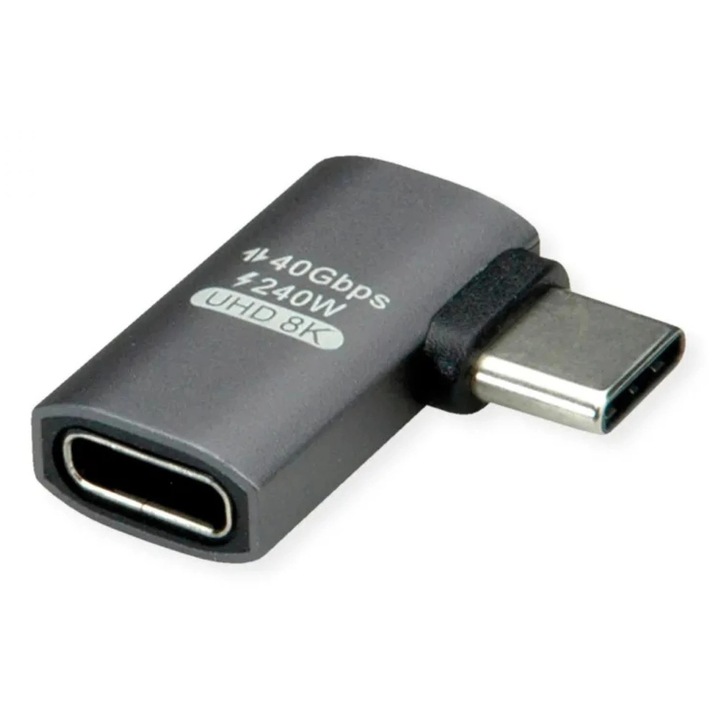 Adaptor USB 4 type C 240W unghi 90 grade T-M Aluminiu, Roline 12.03.2932