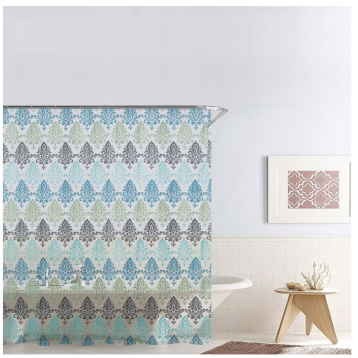 Perdea dus, Royal Tiles, albastru/verde, PEVA, 180x180cm