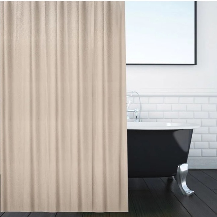 Perdea dus, cu model reliefat, textila, poliester, bej, 180x200cm