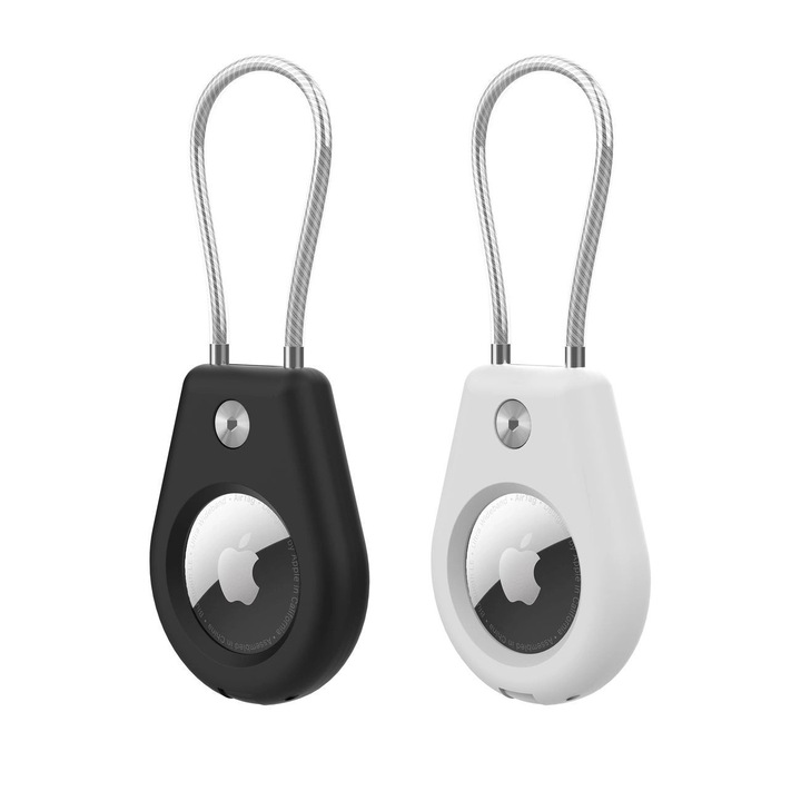 Set 2 huse pentru Apple AirTag, Hurtel, negru si alb