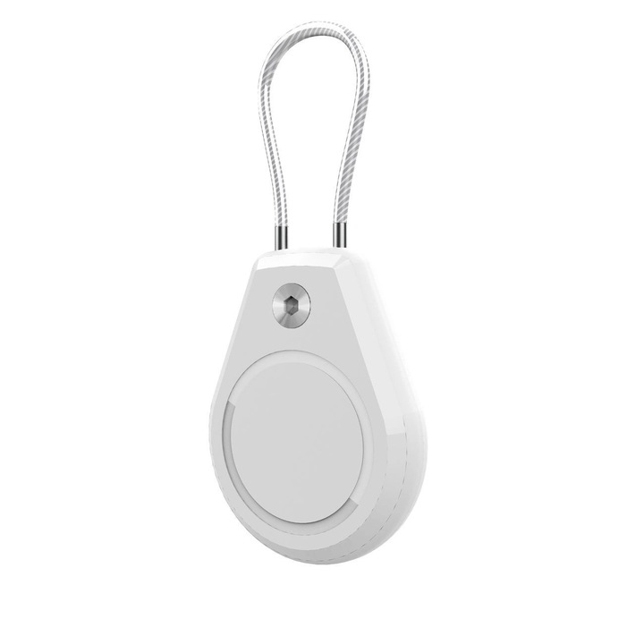 Husa pentru Apple AirTag, Hurtel, waterproof, cu linka din otel, alb