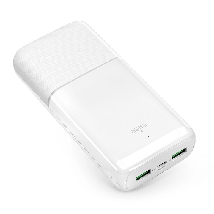 Puro DAILY 20 PLUS külső akkumulátor 20000mAh 22.5W, 2x USB-A, 1x USB-C, fehér