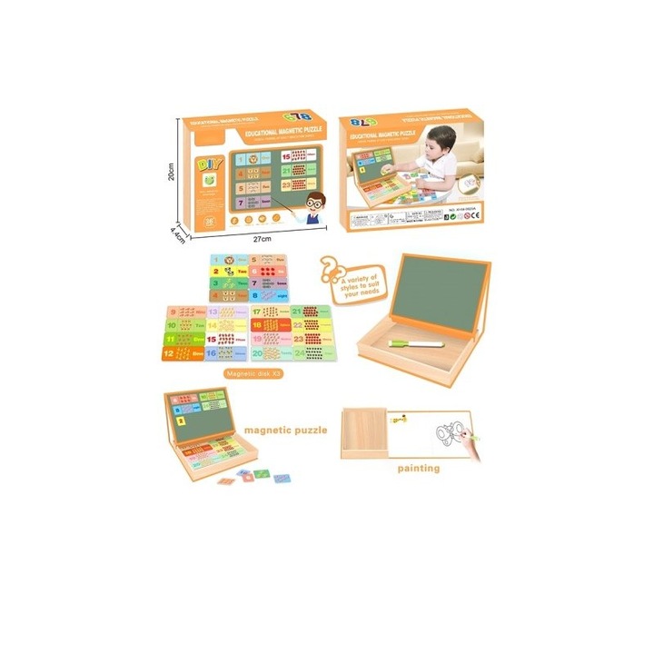 Puzzle magnetice Liczby EBZXHM-9926A, 72 carduri, tablica magnetica, 27,5x20,5x4,5cm