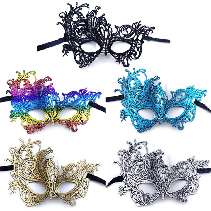 Set de 5 masti de mascare pentru femei, masti de ochi din dantela pentru bal, carnaval, petrecere costumata, multicolor, A-2
