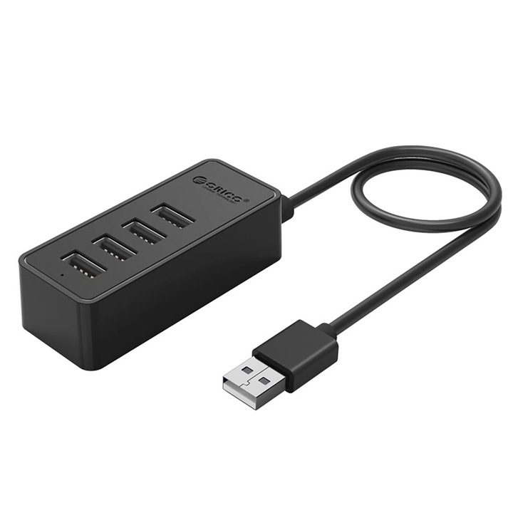 Хъб Orico, W5P-U2-100, 4x USB-A 2.0, microUSB, 30см, черен