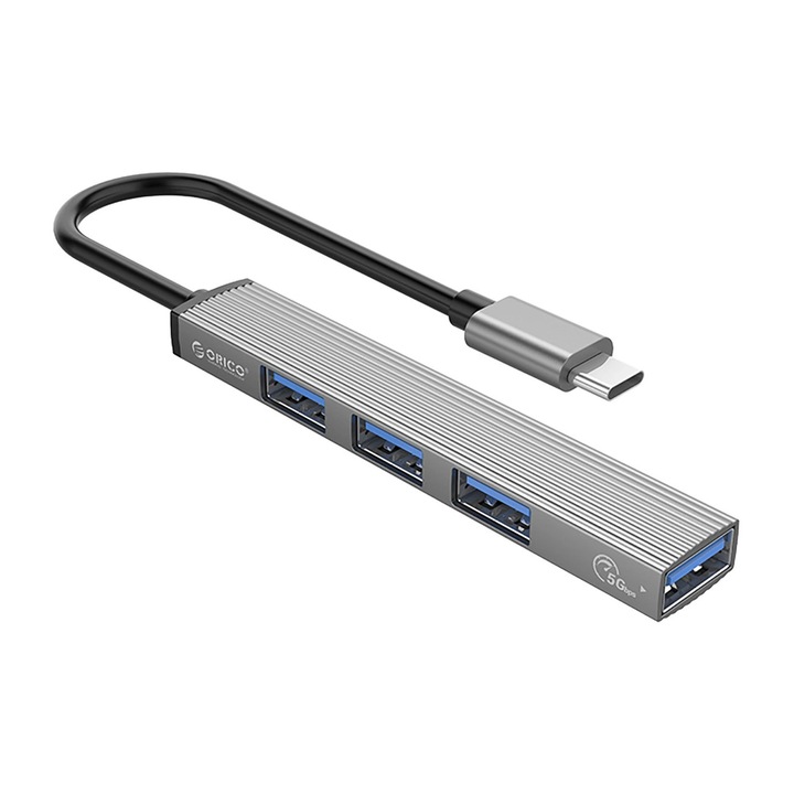 Orico USB-C хъб, AH-13, 4 порта, сив, 88x15x7.5 мм