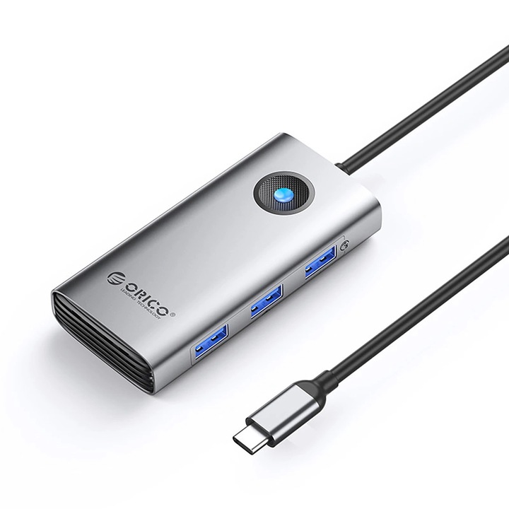 Orico PW11-6P USB-C хъб, 3x USB-A 3.0, 1x USB-C 3.0, 1x HDMI 4K, сив, 95x44.5x17mm