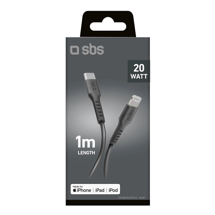 Cablu de date USB-C la Lightning, SBS, 1m, negru