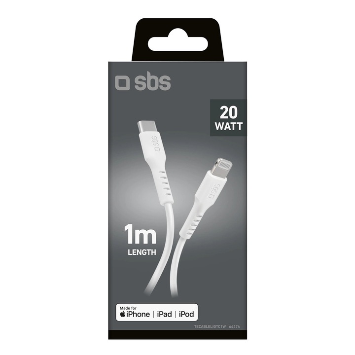 Cablu USB-C - Lightning SBS TECABLELIGTC1W, 1m, alb, certificat MFi