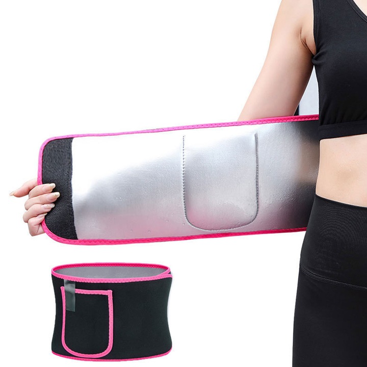 Centura de slabit, ZGGZERG, Centura lombara, tip corset, refacere postnatala, suport lombar, compresie dubla, talie si abdomen, marime ajustabila cu velcro, pentru eliminarea tesutului adipos de pe abdomen, corector postura, neopren, 100*8cm, roz