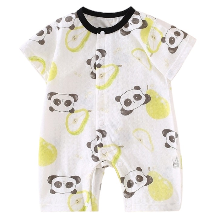 Rövid ujjú, nyakkivágású overál, MzcrJosv®, unisex, panda minta, pamut