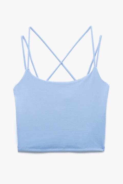 KOTON, Top crop cu bretele incrucisate pe spate, Albastru lavanda