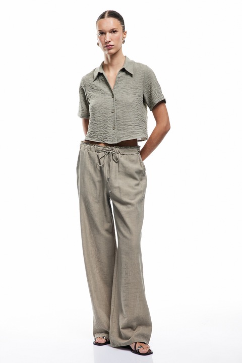 KOTON, Camasa crop cu model texturat, Verde feriga