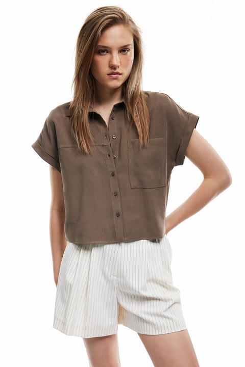KOTON, Camasa lejera cu buzunar pe piept, Maro inchis