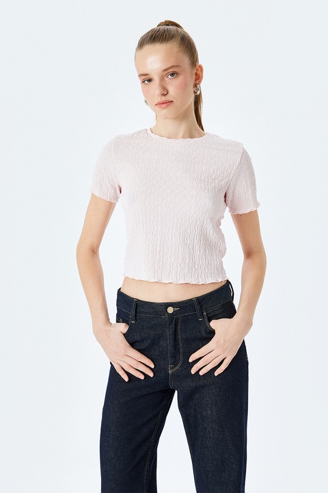 KOTON, Tricou crop cu model texturat, Roz pal