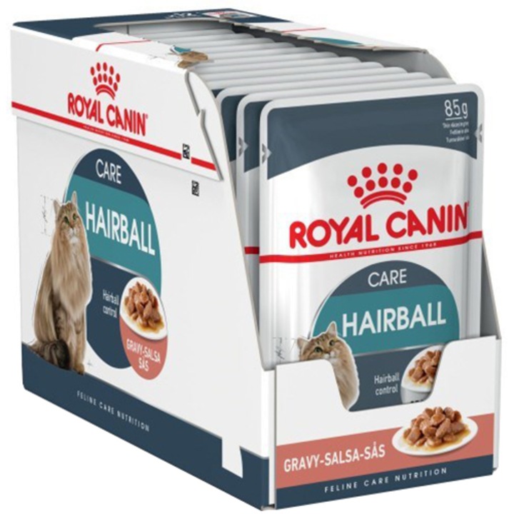 Hrana umeda pentru pisici Royal Canin, Hairball Care Adult, pentru limitarea ghemurilor de blana, in sos, 12x85g