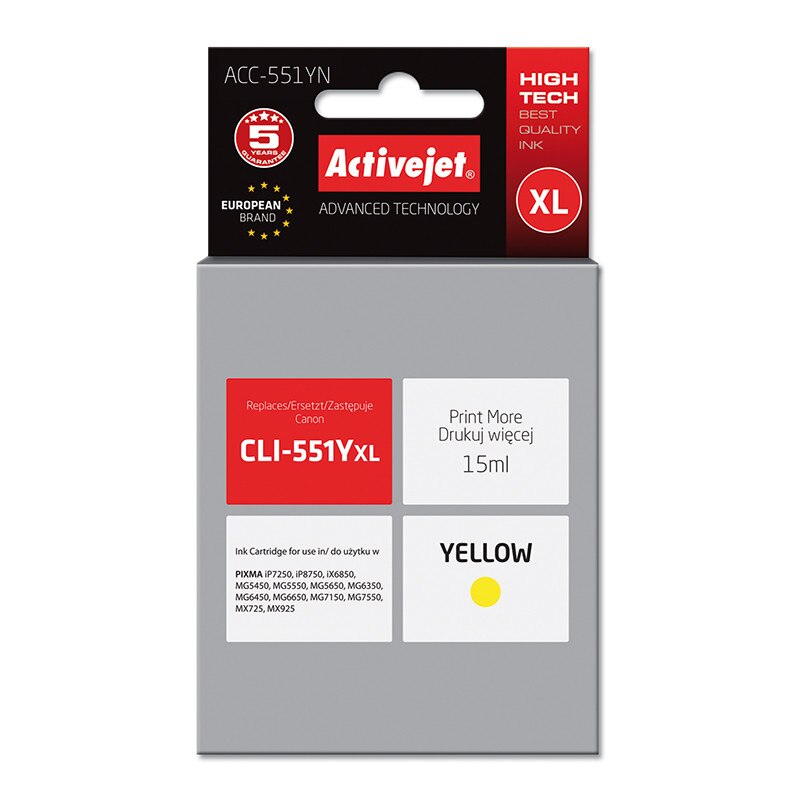 Cartus de cerneala Activejet ACC-551YN compatibil cu imprimantele Canon