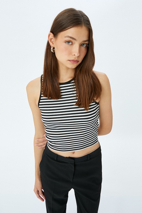 KOTON, Top crop cu model in dungi, Alb/Negru