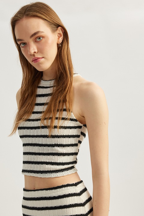 KOTON, Top crop cu model in dungi, Alb/Negru