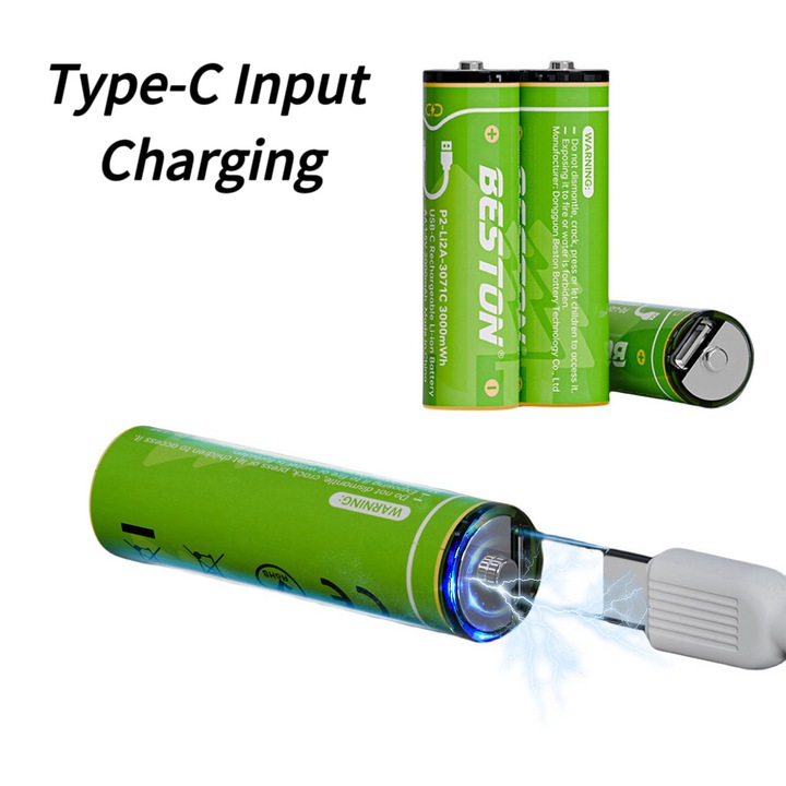 4 db AA USB-C újratölthető elem, Li-Ion 1.5V 3600mWh, 2 órás gyorstöltés, Újrafelhasználható lítium akkumulátor, Több mint 1000 ciklus