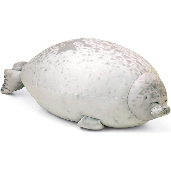 Plüss fóka párna, ölelgetős játék/párna, nagyon puha rövid plüss, kényelmes PP töltet, háttámasz, Szürke, 60 cm