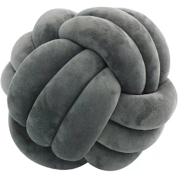 Perna rotunda cu nod, perna decorativa cu nod, perna de podea pentru casa, perna de plus cu nod, perna lombara pentru canapea auto, decor pentru copii, jucarie, gri inchis