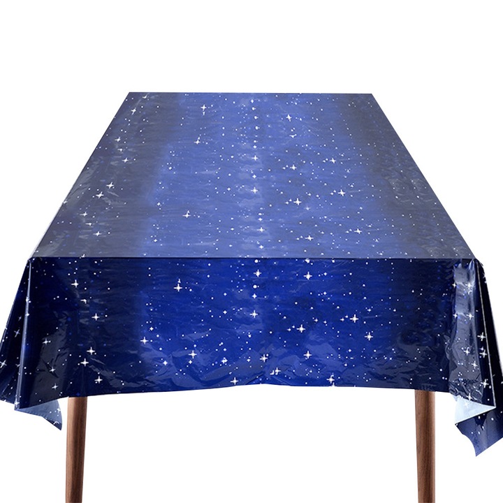 Carmdering műanyag asztalterítő, galaxis/csillag téma, vízálló és foltálló, sötétkék, 137 x 274 cm
