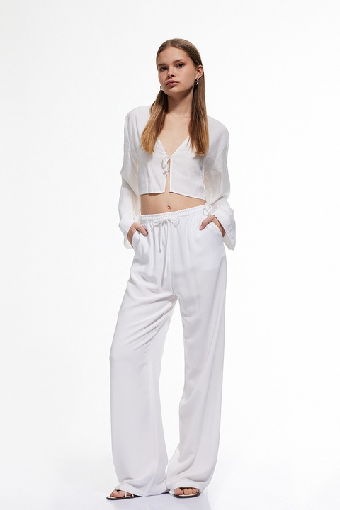 KOTON, Pantaloni largi cu snur de ajustare, Alb