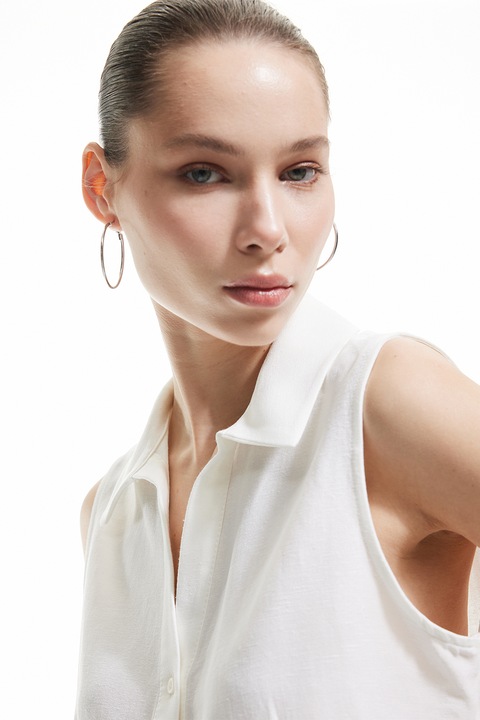 KOTON, Camasa cu nasturi, fara maneci, Alb optic