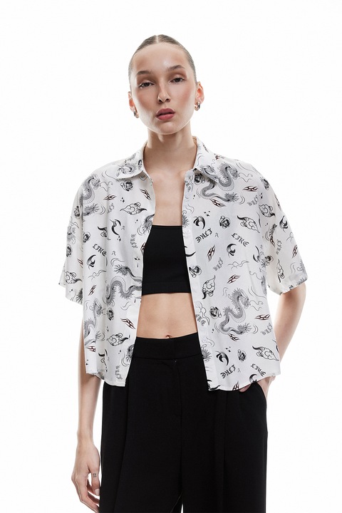 KOTON, Camasa lejera cu imprimeu, Alb fildes/Gri deschis