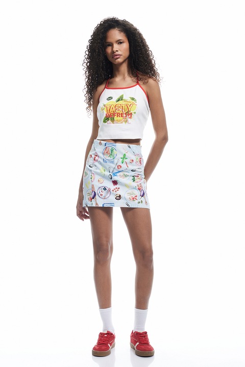 KOTON, Fusta cambrata cu imprimeu grafic, Albastru pal