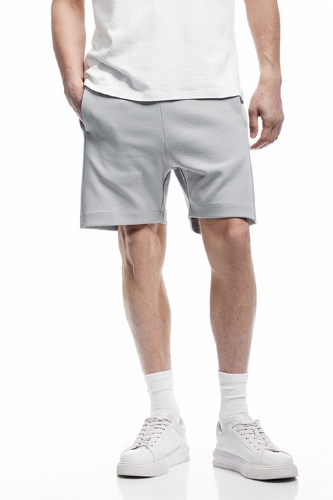 KOTON, Pantaloni scurti din amestec de bumbac cu snur, Gri deschis