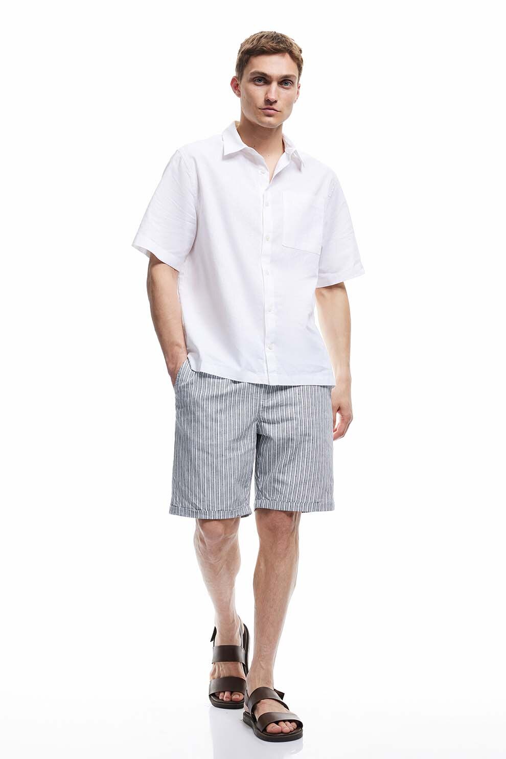 KOTON, Pantaloni scurti din amestec de in cu dungi, Gri deschis, Alb murdar, 38