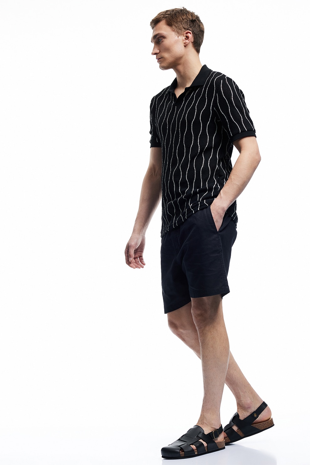 KOTON, Pantaloni scurti din bumbac si in cu model uni, Negru, 38