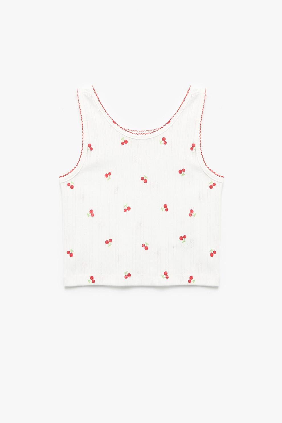 KOTON, Top crop cu model cu cirese, Rosu, Alb, 134-140 CM