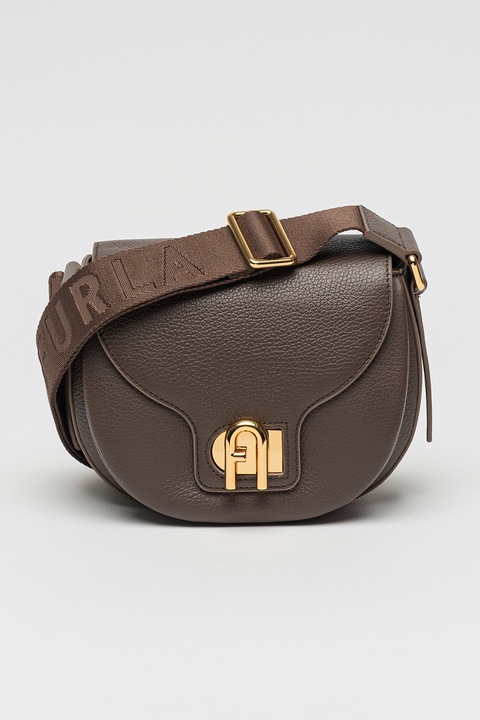 Чанта през рамо Furla Lotus, Презрамка с лого, Кожа, Тъмнокафяв