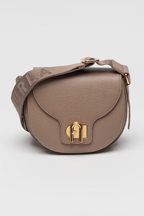 Чанта през рамо Furla Lotus, Презрамка с лого, Кожа, Camel brown