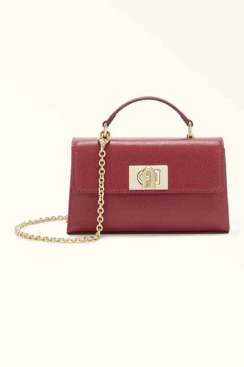 Furla, Geanta crossbody din piele cu bareta din lant si clapa 1927, Rosu stins