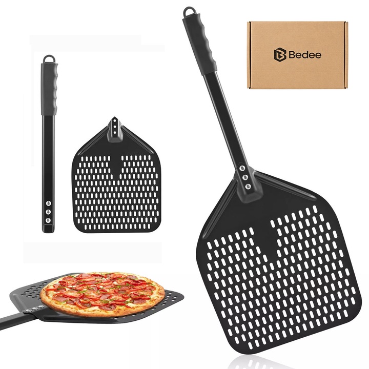 Lopata pentru pizza, Bedee, Aluminiu, Maner lung, XXL, 72x30cm, Negru