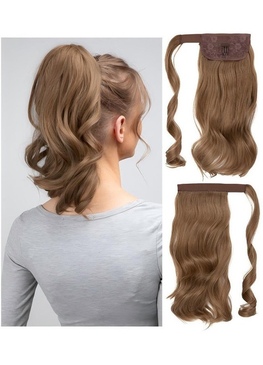 Omelivon Дамска перука тип опашка, увита с лента и къдрици, синтетични влакна, 36 см, руса с кафяви кичури
