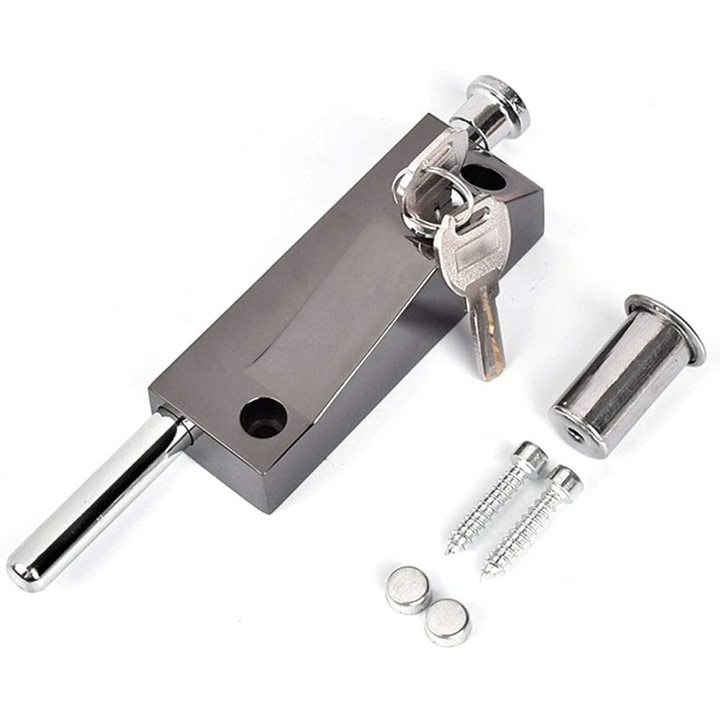 Incuietoare universala de usa din aliaj de aluminiu negru, accesorii de instalare incluse (suruburi si 2 chei), potrivita pentru dormitoare, soproane de gradina, garaje etc