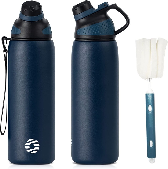Изотермична бутилка за вода с магнитна капачка - 400ml/600ml/800ml/1L - Херметична бутилка от неръждаема стомана, без BPA, със стандартен отвор - Бутилка за вода за деца за спорт, фитнес и пътуване - Синя - 800ml - Синя - 800ml