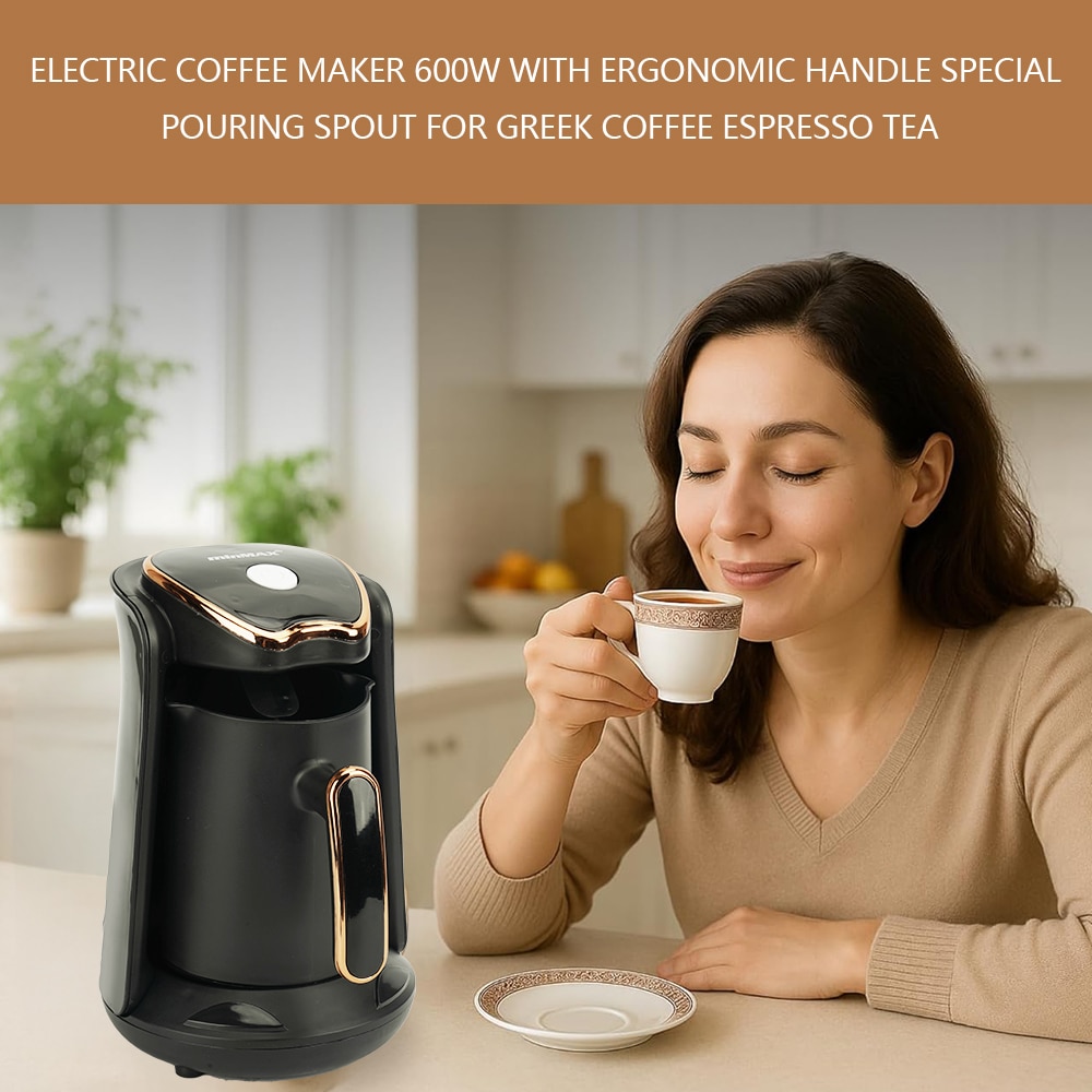 Cafetiera electrica 600W, Aparat de cafea turcesc Espresso, cana de cafea greaca 300ml cu cioc special si maner ergonomic, Pentru birou Acasa Cafenea Fierbator, negru