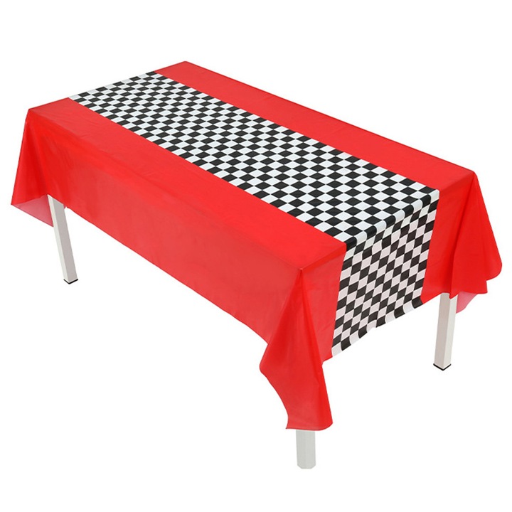 Fata de masa cu 3 foi, accesorii pentru petrecere de ziua de nastere cu masini, decor pentru petrecere de curse, fata de masa pentru pista de curse, 54 x 108 inch