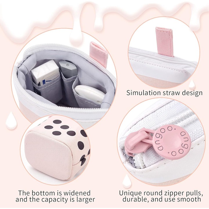 Penar telescopic roz, design boba tea, material canvas, 20x10x5cm